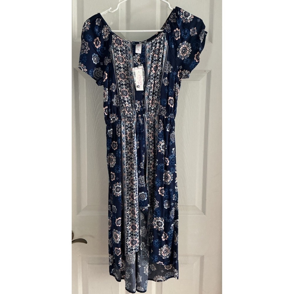 NWT Justice Girls Size 10 Floral Dress Romper W/ Shorts Navy Blue Print